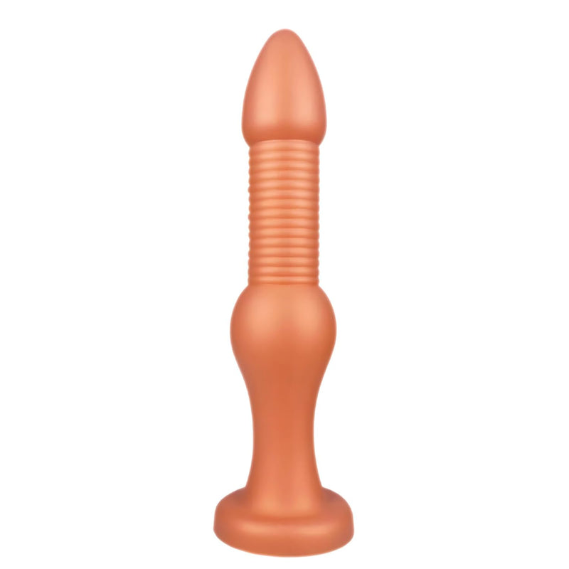 Ultra-Long Threaded Beaded Anal Plug With Suction Cup Base, Soft Liquid Silicone Butt Plug For Waterproof Comfort And Stimulation For Beginners And Advanced Players (M)