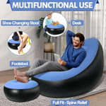 Inflatable Chair With Ottoman, Inflatable Couch For Adults With Flocked Surface, Comfortable Blow Up Air Chair, Waterproof Portable Air Sofa Inflatable Couch For Camping(Blue) (Without Pump)