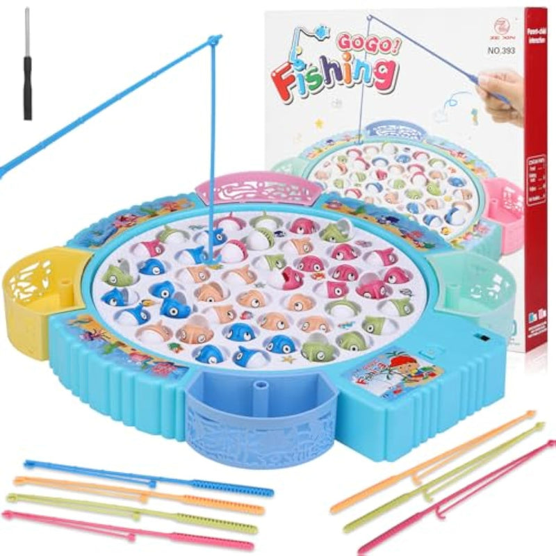 Magnetic Fishing Game Toys, Rotating Board Game With Music Including 45 Fishes And 8 Fishing Poles, Christmas Party Game Toys For Kids Age 3 4 5 6 7 And Up