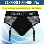 Harness Diva Black - Adult Sex Toys With Lace & Microfiber, Delicacy, Elegance, And Comfort. Ideal For Pegging Or Strap On Toys For Lesbians, Adjustable Strap & Stretchable