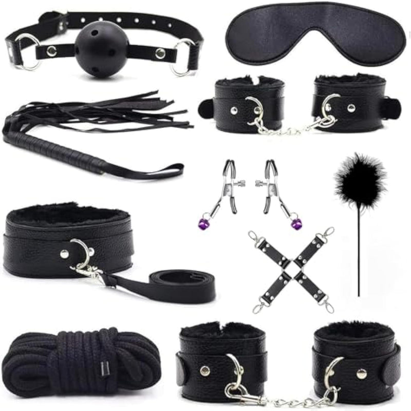 Adult Restraint Bed Restraints Sex Adults Bondaged Queen Sexy Straps With Handcuffs Bondage Restraints For Women Kit Neck To Wrist Adult Toy Kinky Play Set Yoga Sweater 10Pack (Black)