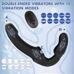 Strapless Strap-On Dildo Vibrator With Remote Control, Double-Ended Dildos With 10 Vibration Modes, Waterproof Rechargeable Sex Toys With Clitoris Stimulator For Women Lesbian Couples Black