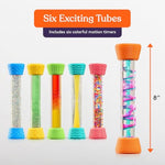 Liquid Motion Bubbler Toy Cool Tubes 6-Pack Colorful Hourglass Timer With Droplet Movement, Bedroom, Sensory Play, Cool Home Or School, With Silicone Covers