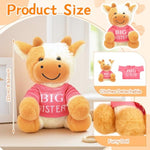 Big Sister Gift For Girls 8.7 Inches Sitting Bull Stuffed Plush And Doll Short Sleeve Set Pink Top Gifts Stuffed Animal For Little Girl Toddler Removable Cute T-Shirt Newborn Baby Shower Party