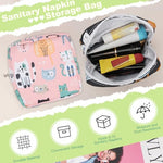 Period Bag Sanitary Napkin Storage Bag for Feminine Pads Panty Liners Tampons and Reusable Pads, Sanitary Pads Pouches First Period Kit for Teen Girls/Women 2 Pack (Pink/Grey Cat)