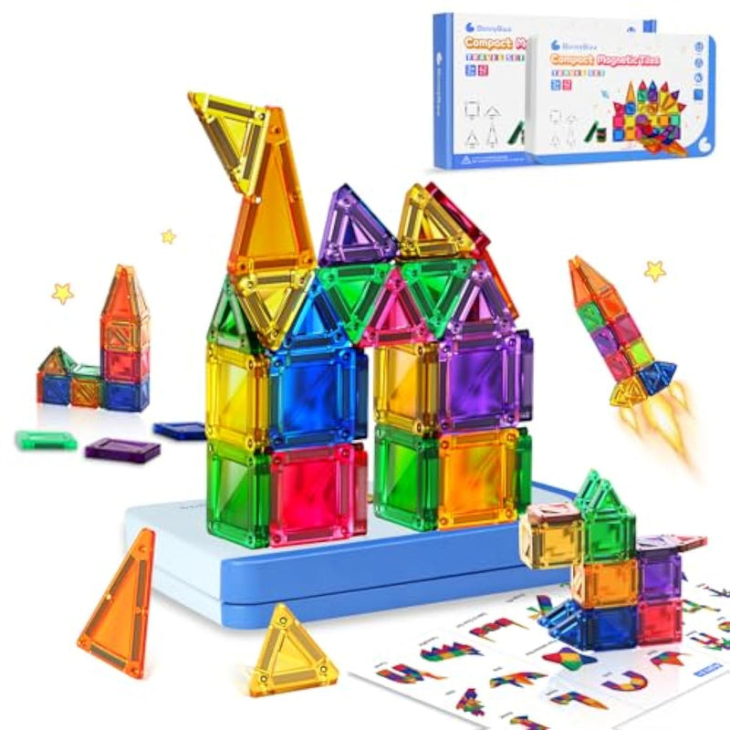 Mini Magnetic Tiles, 42Pcs Travel Magnetic Building Toys With Case, Educational Portable Stem Sensory Toys For Kids Ages 3+, Creativity Boosting Gift For Toddler Boys Girls Christmas Birthday