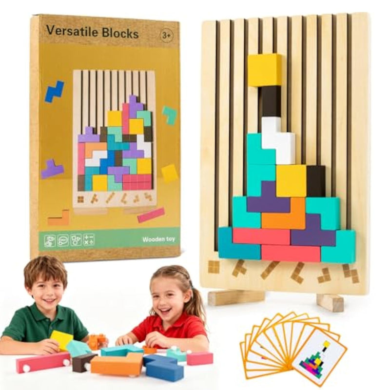 Wooden Montessori Russian Blocks Puzzle – 3D Stacking Toy For 3-6 Year Olds Toddlers Educational Gift & Brain Teaser For Critical Thinking Montessori Brain Blocks For Boys & Girls (Classic)