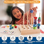 3 In 1 Montessori Wooden Beads Sequencing Toy Set & Lacing Beads, Matching Shape Stacker, & Stacking Blocks With Box For 3 4 5 6 Year Old Toddler, Stem Preschool Learning Gift For Kids Boy/Girl