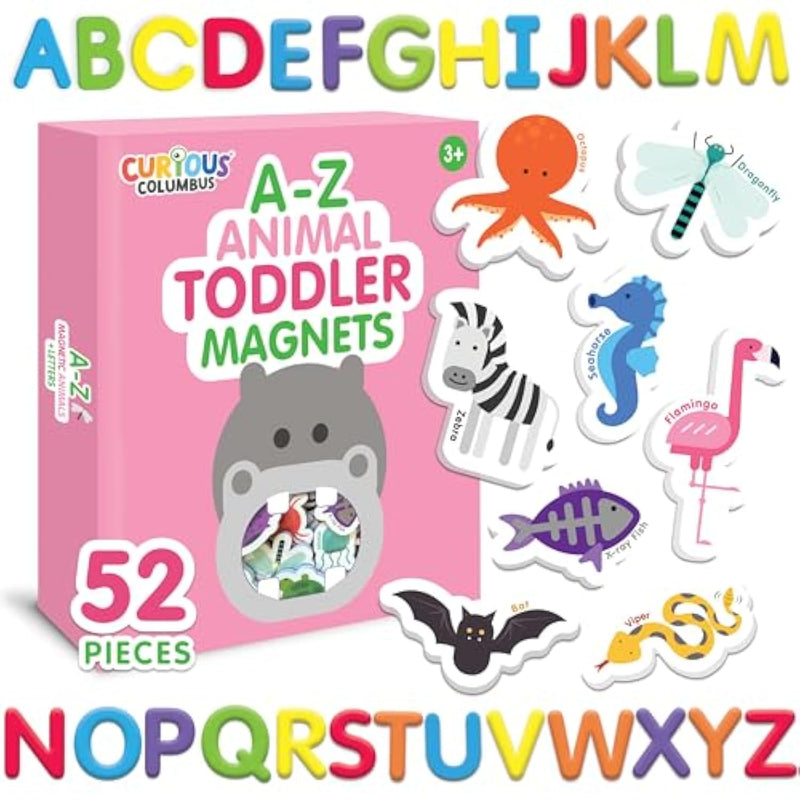 Toddler Magnets – Animal Fridge Magnets For Kids | 52 Refrigerator Magnets With 26 Animals + 26 Abc Magnetic Letters | Foam Alphabet Learning Set For Toddlers