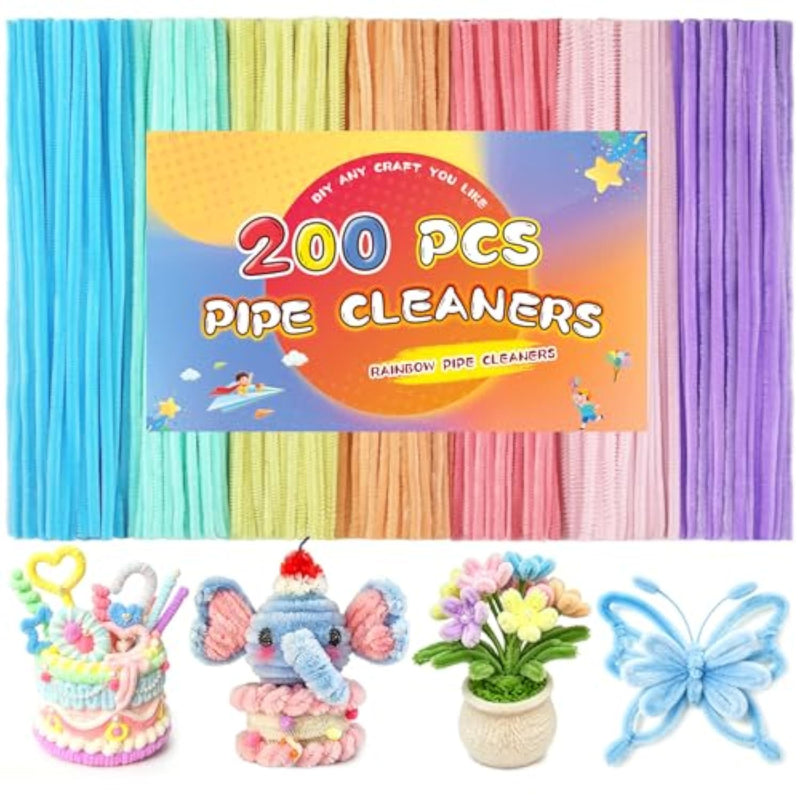 200 PCS Pastel Pipe Cleaners, 7 Colors Pipe Cleaners Bulk for Crafts, DIY and Handmade Projects