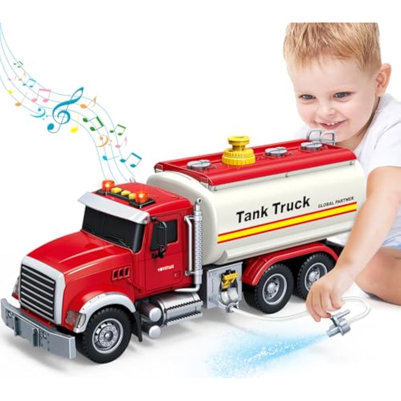 Kids Toys For 3 4 5 6 7 8 Years Old Boys, Large Tanker Truck Toy With Lights, Sounds, Water Pump, Red Toddler Friction Powered Oil Truck Vehicle Toy For Boys Girls Christmas Birthday Gifts