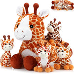 5 Pcs Operation Giraffe Stuffed Animals Set 18'' Large Mommy Giraffe Plush With 4 Cute Baby Zippered Tummy Softer For Kids Boy Girl Birthday Favor Party(Grovel)