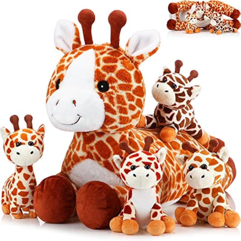 5 Pcs Operation Giraffe Stuffed Animals Set 18'' Large Mommy Giraffe Plush With 4 Cute Baby Zippered Tummy Softer For Kids Boy Girl Birthday Favor Party(Grovel)