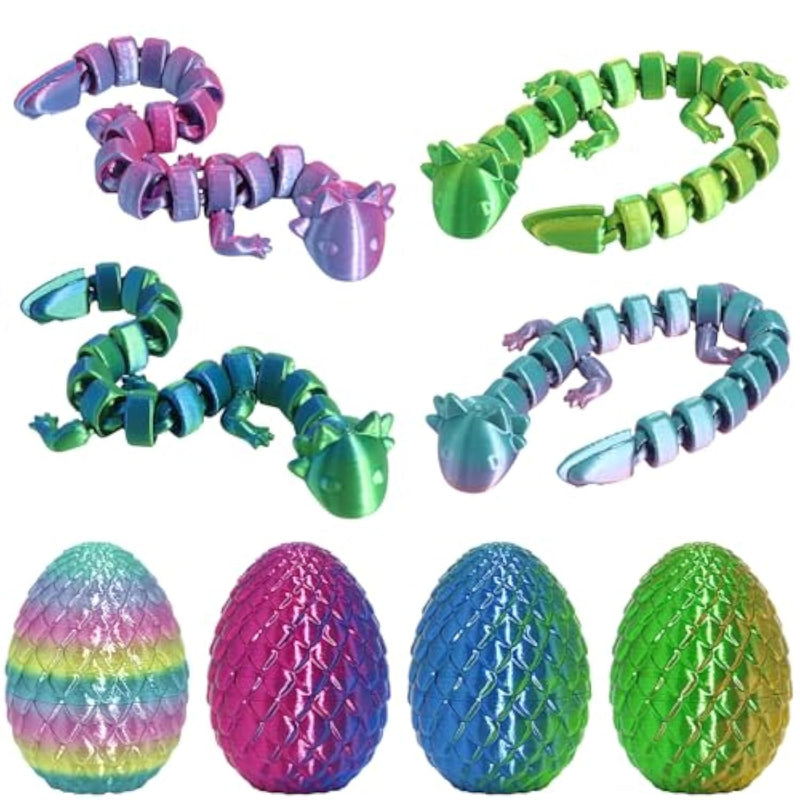 4Pcs 3D Printed Animal Egg Set,Crystal Animals Egg Fidget Toy With Salamander Inside Easter Halloween For Kids (Salamander Multicolor+Rainbow) (Salamander Multicolor+Rainbow)