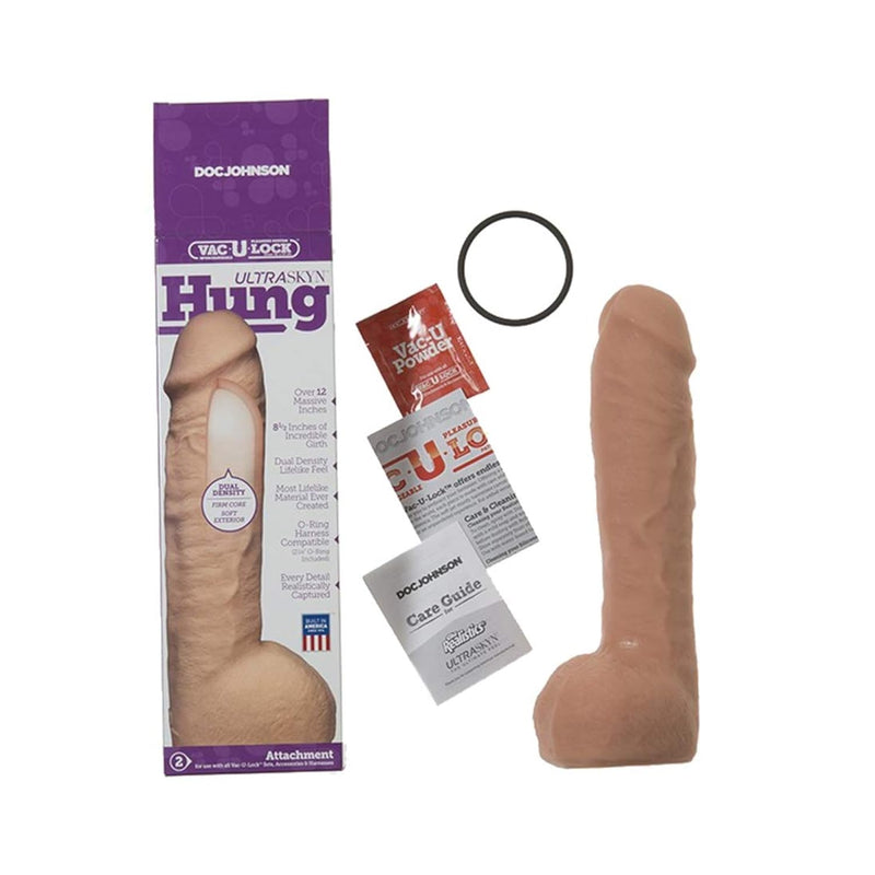 Vac-U-Lock - Hung - Made Of Ultraskyn - 12 Inch Dildo With Massive 8.5 Inches Girth - F-Machine And Harness Compatible - Vanilla