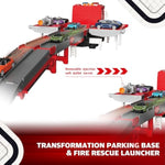 3In1 Fire Trucks Toys For Toddlers Ages 3-5, Carrier Toy Truck & Foldable Race Track, 12 Die Cast Cars Firetruck Toys For Toddlers 1-3 3-5 W/Light & Sound, Kids' Play Cars & Race Cars For Boys Girls