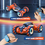 Remote Control Car For Boys - Rc Cars For Boy Age 4-12, Gesture Sensing Rc Stunt Drift Car For Kids Toys 4 5 6 7 8 9 10 11 12 Year Old Boy Birthday With Cool Lights Music (Orange)