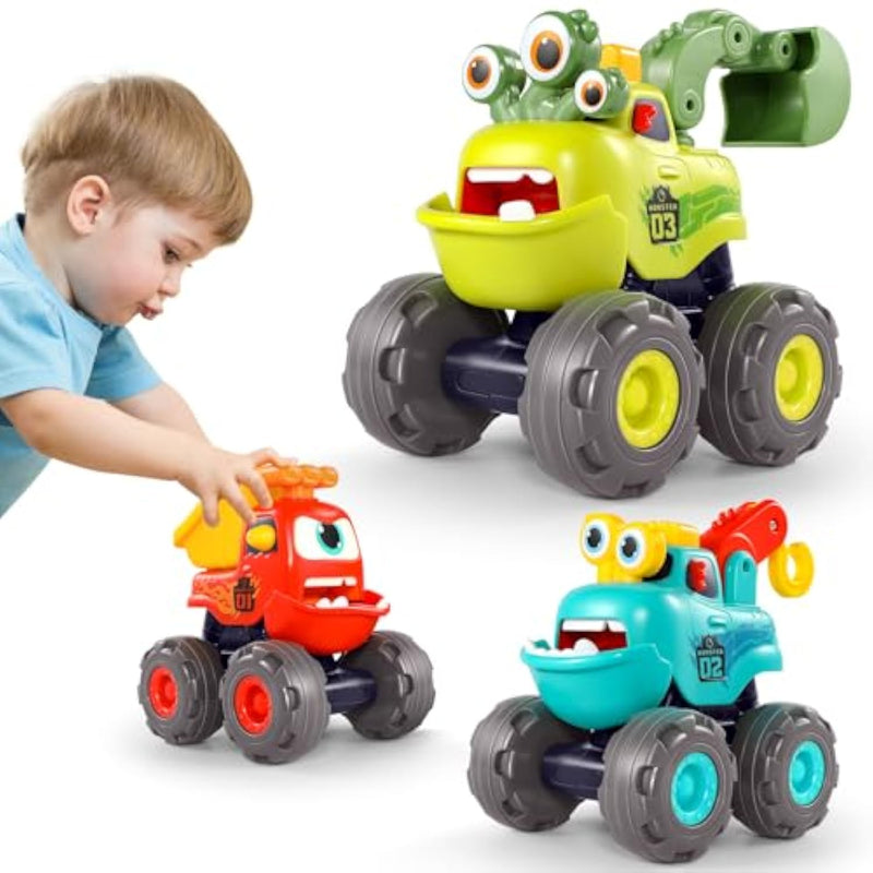 Toys For 1 Year Old Boy, Monster Truck Toys Construction Cars For Toddler 1-3 Crane Truck Dump Excavator Pull Back Car Toddler Toys For Baby 12-18 Months 1 Year Old Boy Gifts For Birthday Xmas