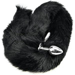 Butt Plug With Smooth Long Fox Tail Anal Sex Toys Role Play Flirting Animal Tail For Couple Black (M)