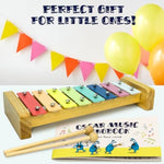 Baby Musical Instruments Set - Montessori Musical Toys For Toddlers 1-3 | Modern Boho Kids Xylophone With Songbook | Neutral Colors Wooden Percussion Instruments | Preschool Educational 3+