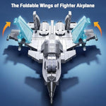 Military Fighter Jet Building Set For Boys Age 8-12,Airplane Aircraft Model Toys With Foldable Wings,Army Plane Kits,Stem Birthday For Old Kids Adult Teens 6+ 8-14(577Pcs)