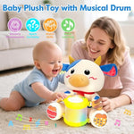 Stuffed Cow Musical Toys For Baby 6-12 Months+, Early Learning Light Up Music Drum, Perfect Christmas Birthday Gifts For Boy & Girl Age 1, 2 Years Old