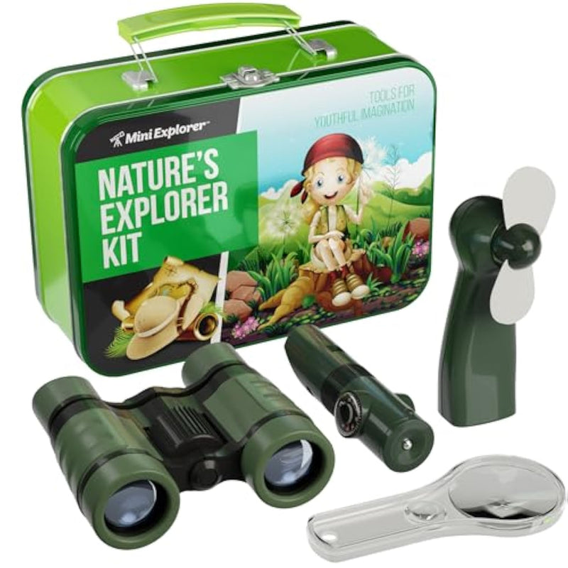 Nature Explorer Kit For Kids - Camping Gear & Accessories Play Toy Gift For Boys Outdoor Childrens Games. Birthday Gifts Toys 6 7 8 Year Old Boy. Binoculars Fan Magnifier Flashlights 5-In-1 Tool