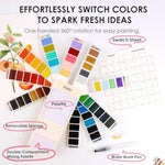 Portable Watercolor Paint Set with 56 Colors, Water Brush, and Palette