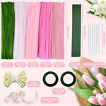 400 Pcs Pipe Cleaner Flower Craft Kit with Floral Wire, Tape, Stamen & Ribbon