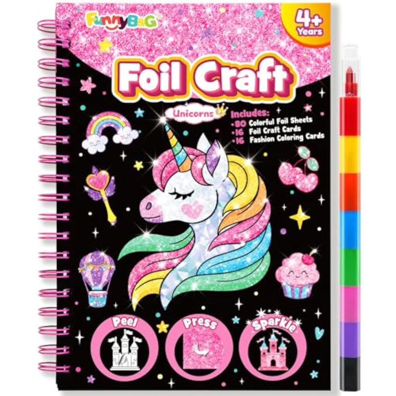 Foil Art Craft Kit for Kids, Mermaid, Princess, Flower & Cat Designs