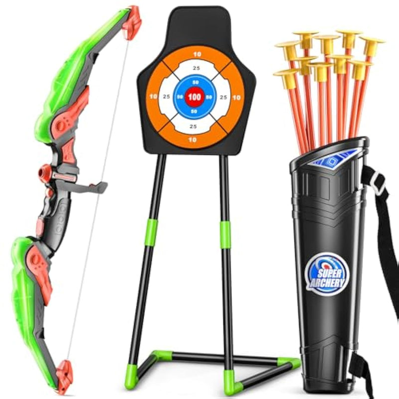 Bow And Arrow Set For Kids With Led Lights-Archery Set With 10 Suction Cup Arrows, Quivers & Standing Target, Outdoor Toys For Kids Boys & Girls Ages 3-12 Years Old