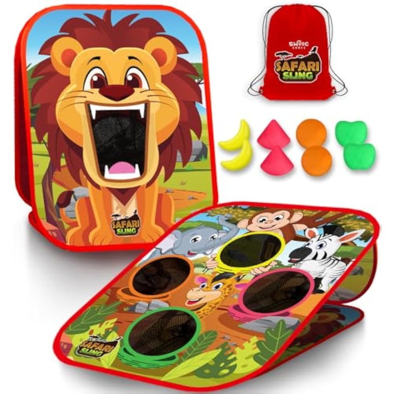 Games - Safari Sling | 2-In-1 Bean Bag Toss Game For Kids | 5-Second Setup Kids Cornhole Game Set | Outdoor Toddler Activities | Backyard Party Games | Corn Hole Set Toddler Bean Bag Toss