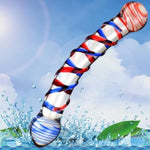 Crystal Glass Dildo Penis Anal Beads Butt Plug,Crystal Glass Pleasure Wand Dildo Penis With Blue Raised Spiral Texture Mushroom Tip Anal Butt Plug Sex Factory For Men Women(Style 2)