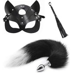 Fox Mask Plush Tail Anal Plug Metal Anus Bead Butt Lash Half Cat Mask Party Sexy Adult Whip Stimulator Sex Toys For Women'S Leather Costume Cosplay Fetish Restrain