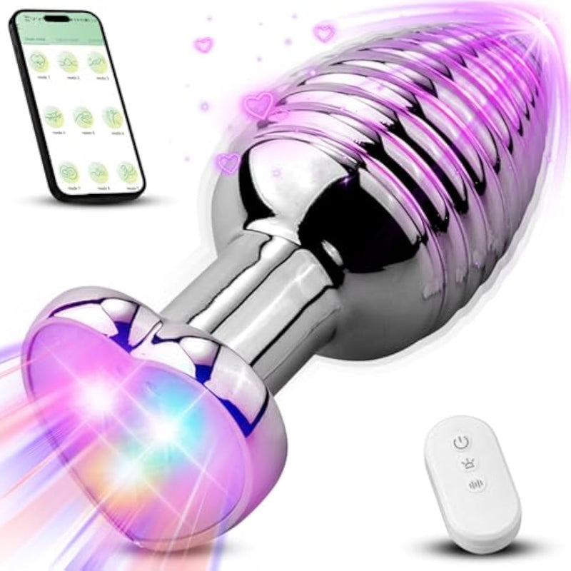 Anal Sex Toys Vibrating Butt Plug, Heart Light Up Anal Plug With 9 Vibration Modes, Stainless Steel Thread Design Anal Vibrator Dildo With App & Remote Control, Anal Prostate Massager For Men Women