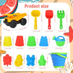 Beach Toys, 14Pcs Sand Toys With Construction Vehicle And Collapsible Beach Bucket, Animal Sand Mold Sets, Watering Can,Shovel Set With Mesh Bag,Summer Outdoor Play Travel Sandbox Gift For Boys Girls