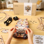 3D Wooden Cat Clock Puzzle for Adults - Unique Cat Shape Wooden Puzzles for Relaxation and Fun