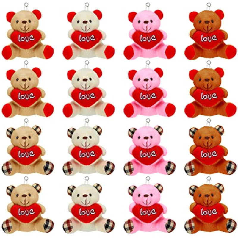 16 Pcs Heart Bears 3.5 Inch Mini Plush Bear Toy With I Love You Heart Stuffed Animals For Valentine'S Gift Keychain Wedding Birthday Party