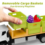 Kids Friction Food Transport Truck Toys, Toddler Push Go Car Vehicle W/Storage Boxes & Foods, Alloy Head Cargo Carrier Play Trucks, Birthday Stocking Gift For 3 4 5 Year Old Boy Girl