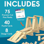 MindWare Keva Brain Builders Deluxe: STEM Building Toy Includes 75 KEVA Planks, 40 Puzzle Cards, 8 Design Cards, 3D Building Skills for Kids - Ages 7+