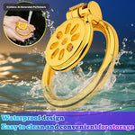 Gold Flat Chastity Cage Cock Cage with Invisible Lock with Invisible Lock and Key for Man Penis Erection Control Metal Male Penis Bondage Gear Chastity Device Sex Toys