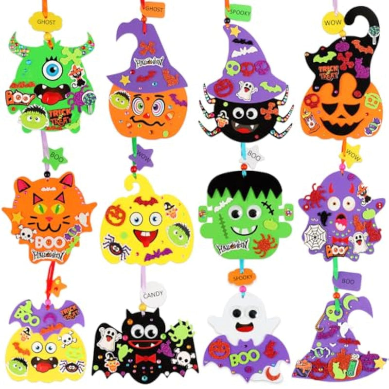 380 Pcs Halloween Craft Kit, 24 Sets with Foam Cards, Glitter Stickers & Accessories