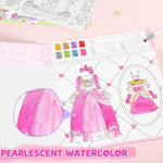 Princess Watercolor Paint Kit with 20-Page Coloring Book & Mess-Free Water Brush
