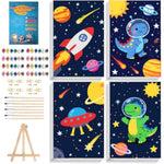 4 Pack Space Paint by Numbers Kit for Kids with Frame and Easel