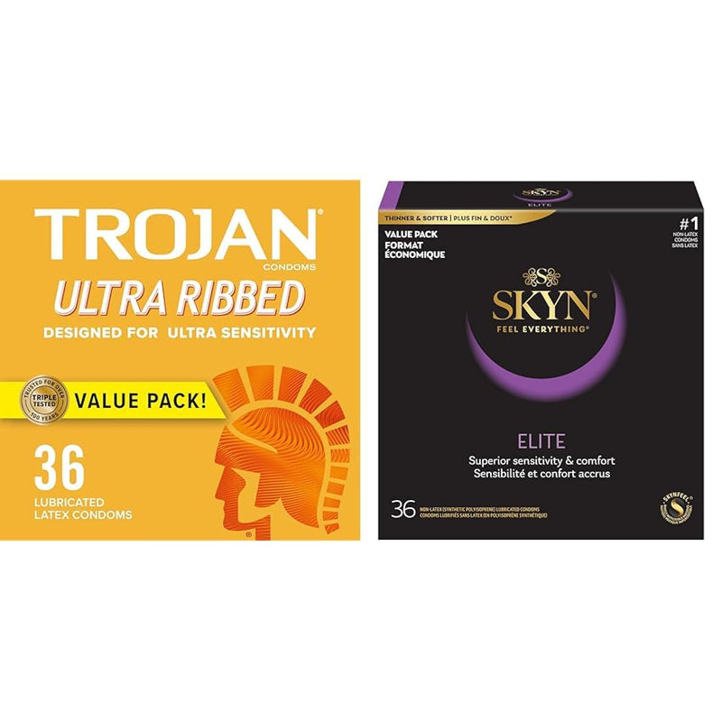 Ultra Ribbed Condoms 36 Count, 1 Pack And Skyn Elite Ultra-Thin Lubricated Latex-Free Condoms 36 Count