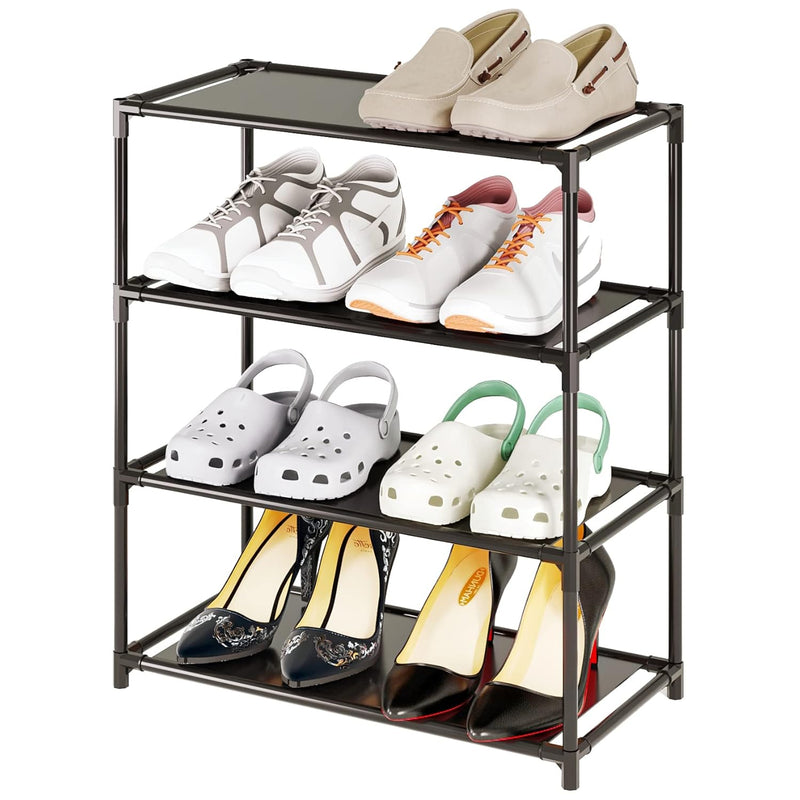 Small Shoe Rack 6-8 Pairs Sturdy Shoe Shelf 4-Tiers Narrow Stackable Shoe Organi
