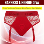 Harness Diva Red - Adult Sex Toys With Lace & Microfiber, Delicacy, Elegance, And Comfort. Ideal For Pegging Or Strap On Toys For Lesbians, Adjustable Strap & Stretchable