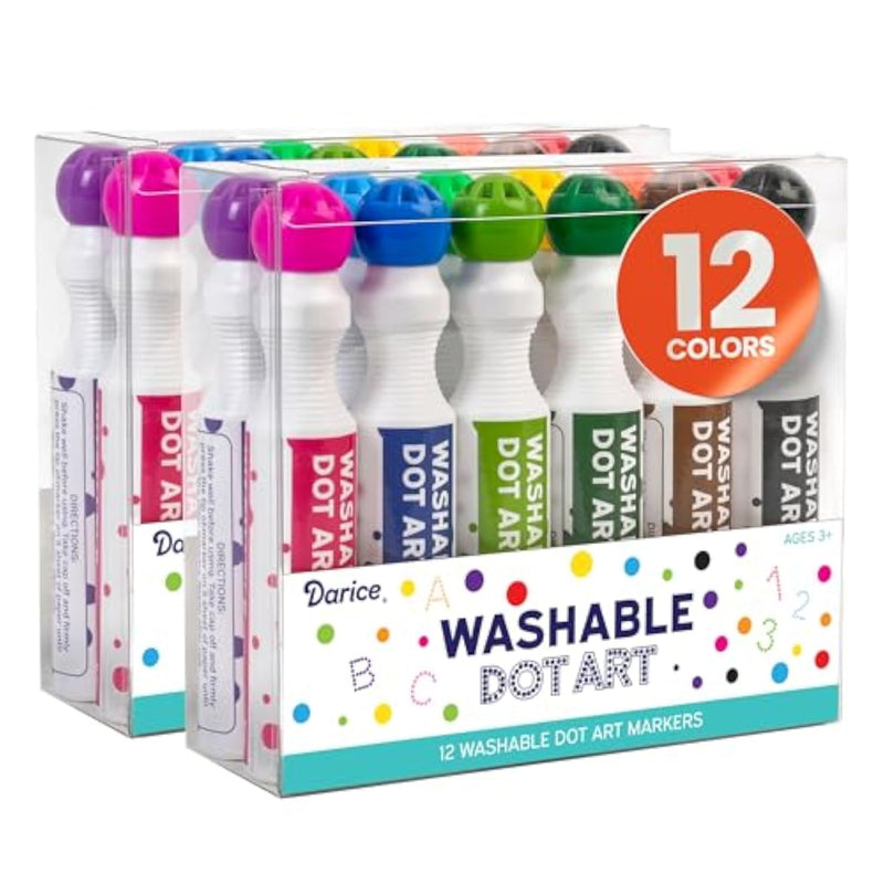 24 Count Washable Dot Markers for Toddlers, 12 Colors, Non-Toxic Art Set