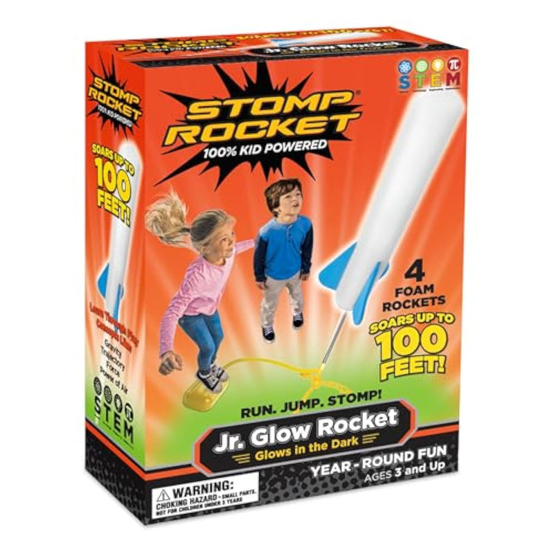 Stomp Rocket Jr Glow Rocket Launcher for Kids - 4 Glow-in-The-Dark Rockets - Outdoor Fun Toy Gift for Boys & Girls - STEM Soft Foam Blaster Set Soars Up to 100 Feet - Ages 3 & Up