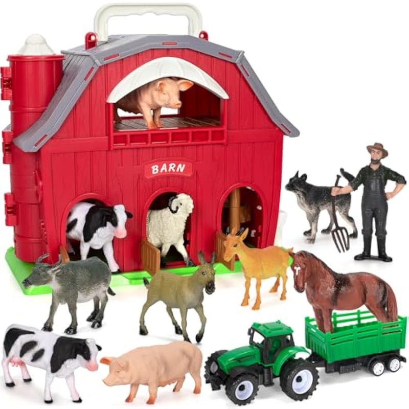 Farm Animals Toys For 1 2 3 4 5 Year Old Toddlers Girls Boys, Big Red Barn Farm With Figures Animals And Tractor Toy For Kids, Farm Playset Educational Learning Toys, Ideal Christmas Birthday Gifts